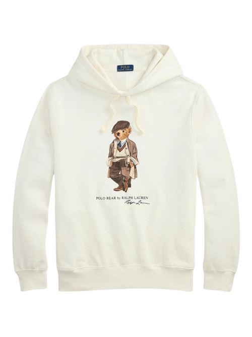 Felpa da uomo con cappuccio in puro cotone con stampa BEAR, colore deckwash white POLO RALPH LAUREN | 710980306001